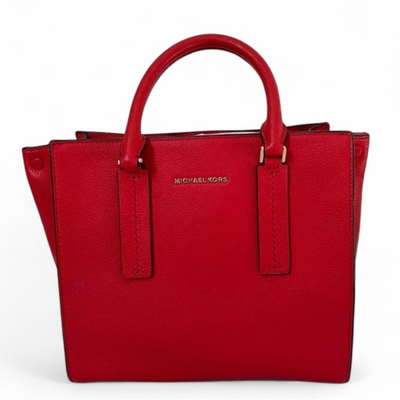 Michael Michael Kors Alessa Medium Pebbled Leather Satchel in Red - Picture 2 of 14